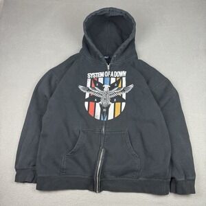 Vintage Y2k System Of A Down Hoodie Men XL Black Zip Up Band Merch Rock Music